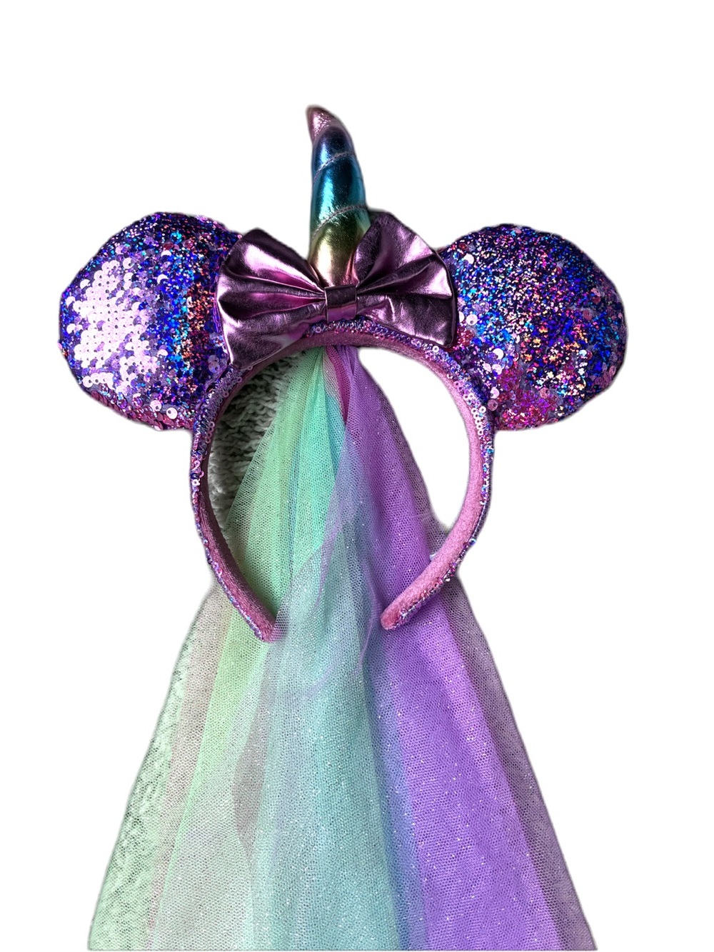Disney Purple Sequin Unicorn Ears Headband with Pastel Tulle Tail